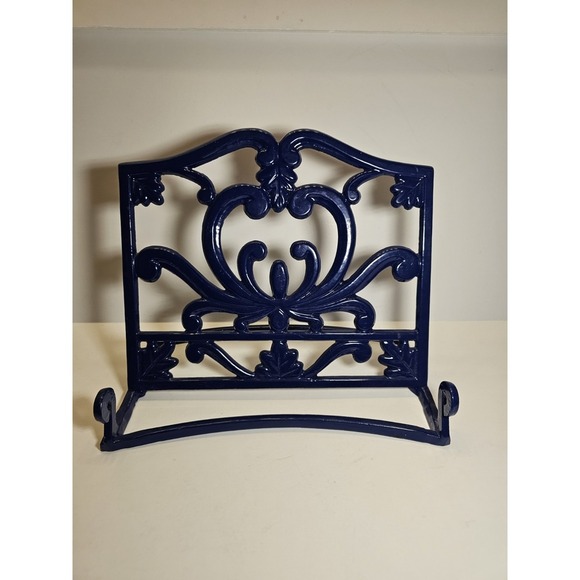 The Unbranded Brand Other - Cobalt Blue Cast Iron Book Holder Display Stand with Scroll